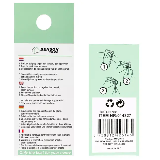 Benson Twee zuignaphaken - zwart - 35 mm - draagkracht tot 2 kg - set van 2