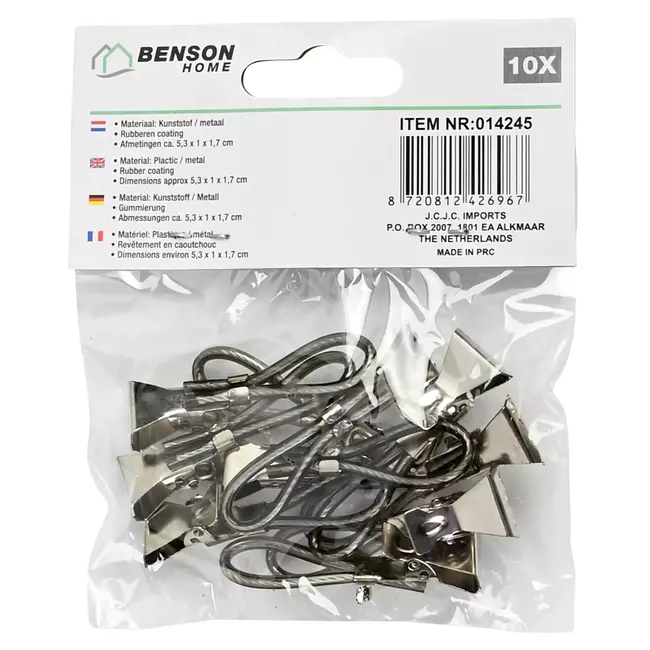 Benson Handdoekhouders - Multifunctionele textiel clips - Zwart - Set van 10 - Rubberen coating