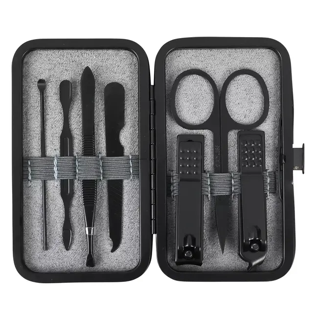 Benson 7-delige manicure set - compact - zwart - kunstleren etui - roestvrij staal