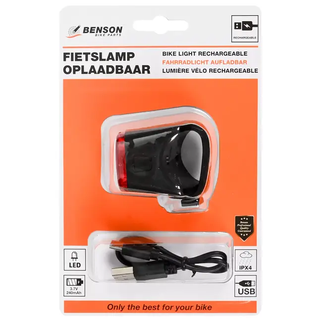 Benson USB-oplaadbare rode LED fietslamp - waterbestendig - snelle oplaadtijd