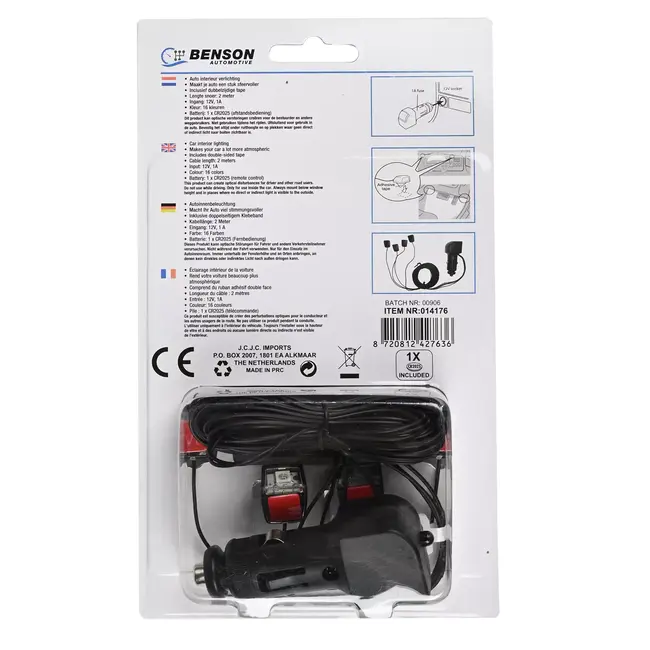 Benson Auto interieur verlichting - 16 kleuren - dimbaar - afstandsbediening - 12V