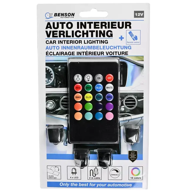 Benson Auto interieur verlichting - 16 kleuren - dimbaar - afstandsbediening - 12V
