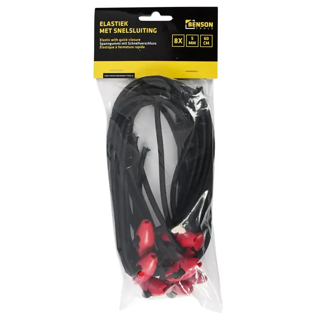 Benson Set elastieken met snelsluiting - 5 mm x 60 cm - set van 8 stuks