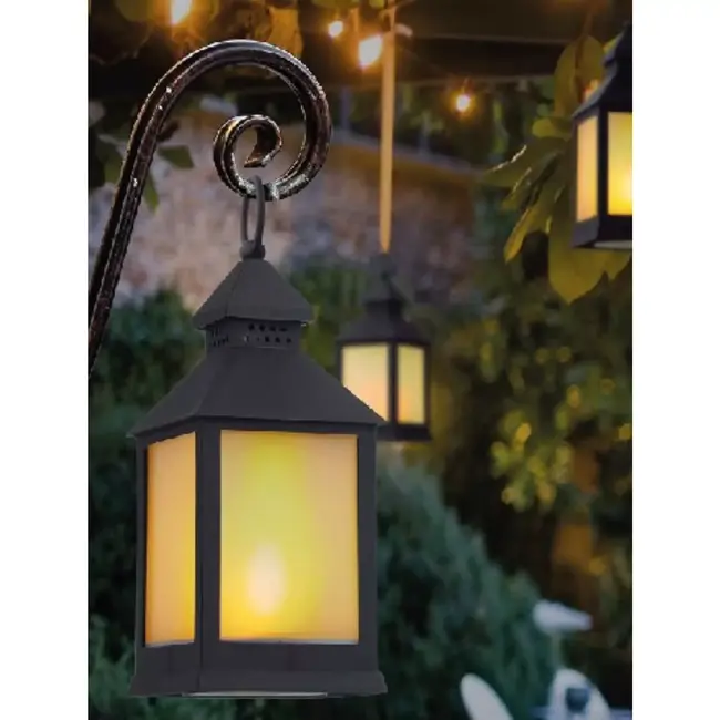 Benson Sfeervolle LED lantaarn - realistisch vlam effect - veilig en rookvrij - 24 cm - zwart kunststof