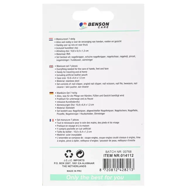 Benson 7-delige manicureset - compact en stijlvol - ideaal voor reis en thuis - blauw