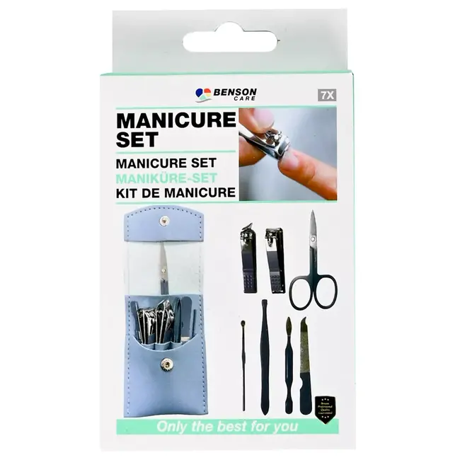 Benson 7-delige manicureset - compact en stijlvol - ideaal voor reis en thuis - blauw