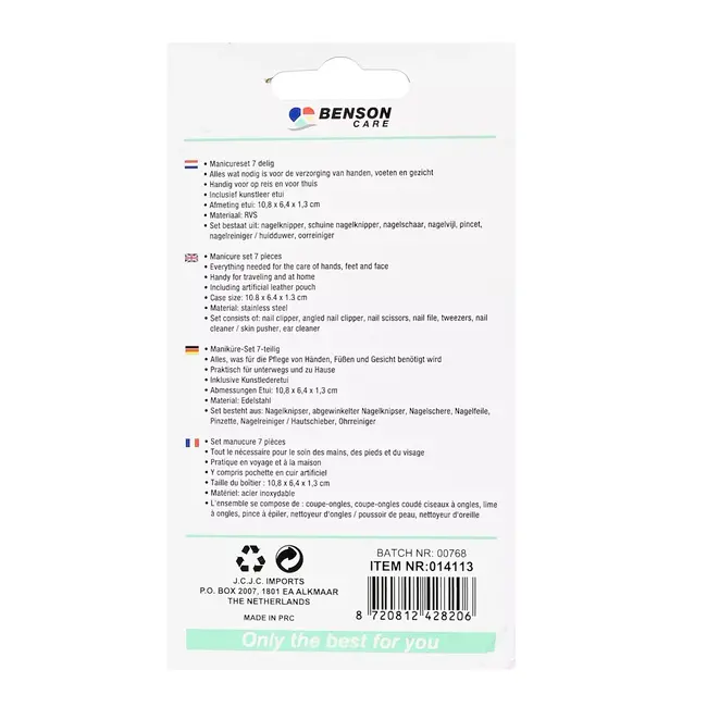 Benson Manicureset 7-delig - Compact - RVS - Kunstleren etui - Groen