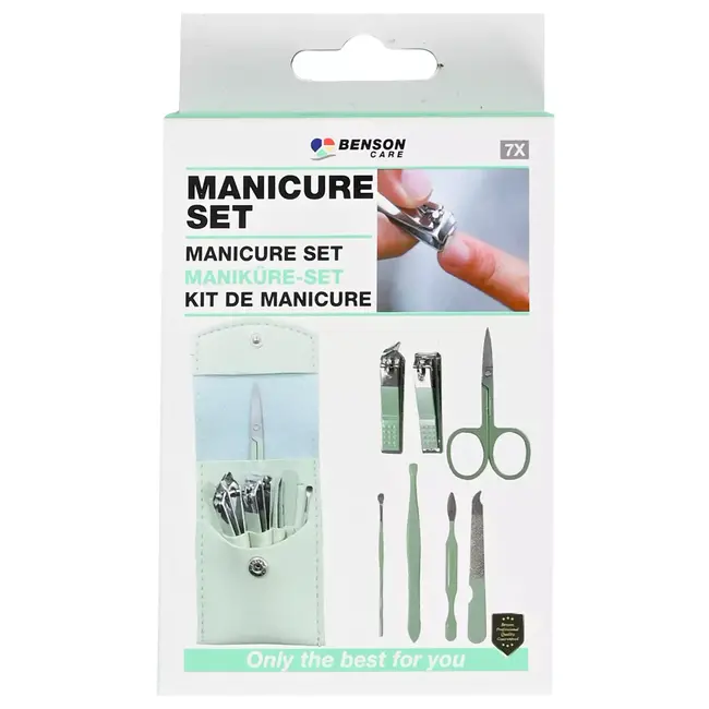 Benson Manicureset 7-delig - Compact - RVS - Kunstleren etui - Groen