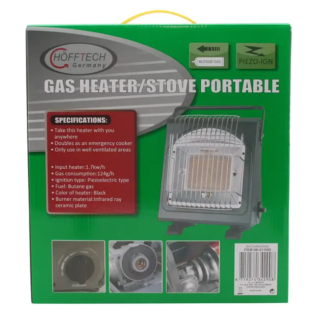Hofftech 2-in-1 draagbare gasheater en kooktoestel - ideaal voor camping en werkplaats