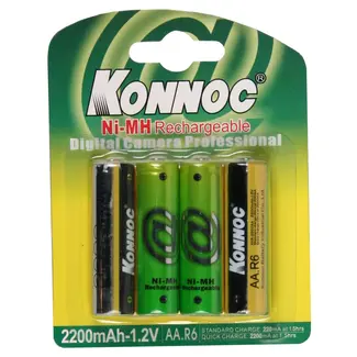 Konnoc Oplaadbare AA-batterijen - 2200 mAh - Set van 4 - Duurzaam en milieuvriendelijk