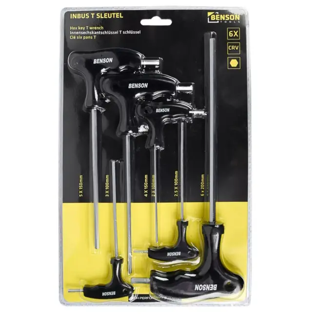 Benson Inbus T-sleutelset - 6-delig - Chroom vanadium staal - T-handgreep - Diverse maten