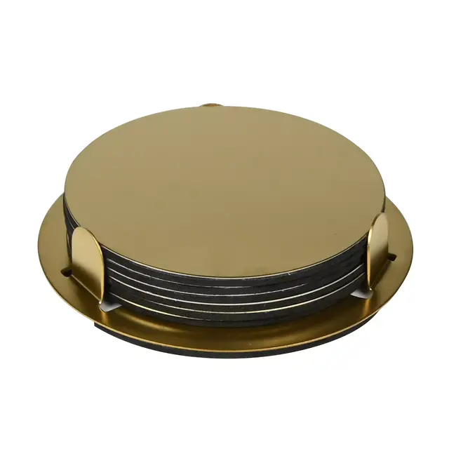 Benson Gouden RVS onderzetters - set van 6 - luxe en praktisch - 8,5 cm - met houder