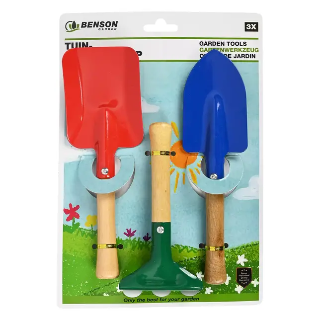 Benson 3-delige tuingereedschap set voor kinderen - kleurrijk en veilig - hout en metaal
