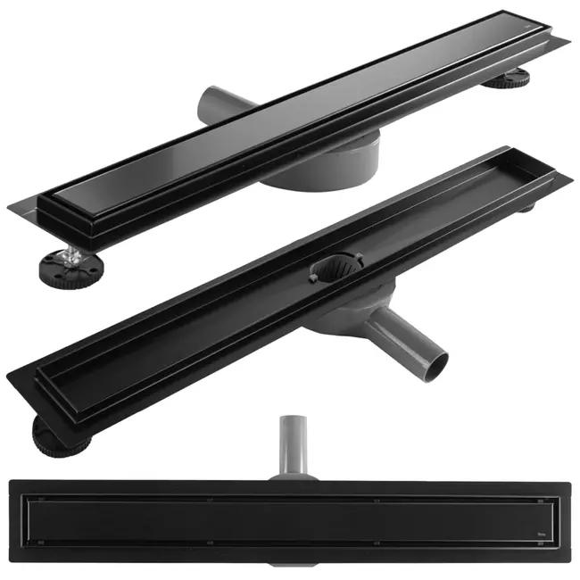 REA Zwarte douchegoot - 90 cm - Roestvrij staal - Nano Flex coating - 360 graden draaibare sifon