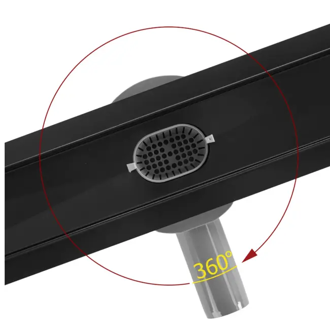 REA Zwarte douchegoot - 90 cm - Roestvrij staal - Nano Flex coating - 360 graden draaibare sifon