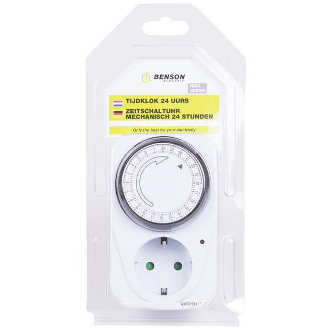 Benson Stopcontact met randaarde - analoge timer - 24-uurs schakelklok - kinderbeveiliging