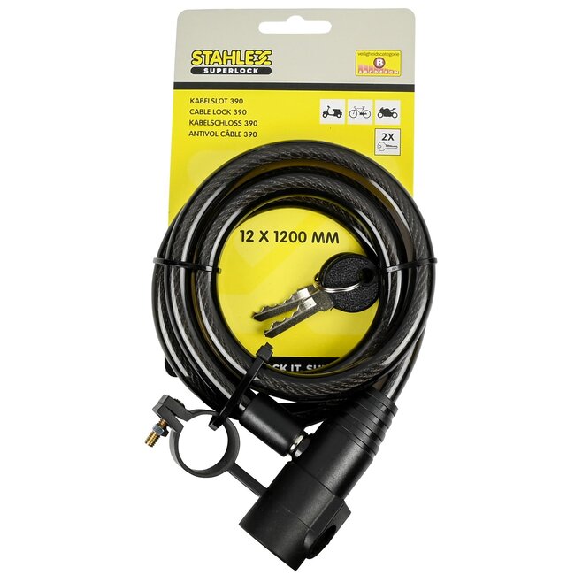 Stahlex Kabelslot - 1.2 meter - 12 mm - met houder - zwart - spatwaterdicht