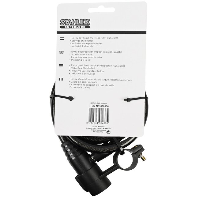 Stahlex Kabelslot - 1.2 meter - 12 mm - met houder - zwart - spatwaterdicht