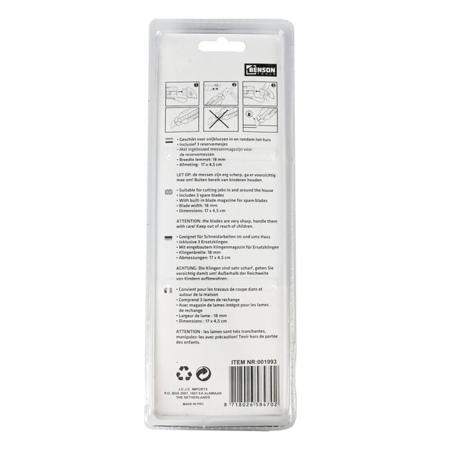 Benson Stanleymes - Afbreekmes - 18 mm - Geel - Inclusief 3 extra mesjes