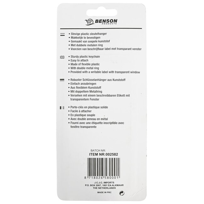 Benson Sleutellabels - Kunststof - Beschrijfbaar - Assorti - 10 stuks