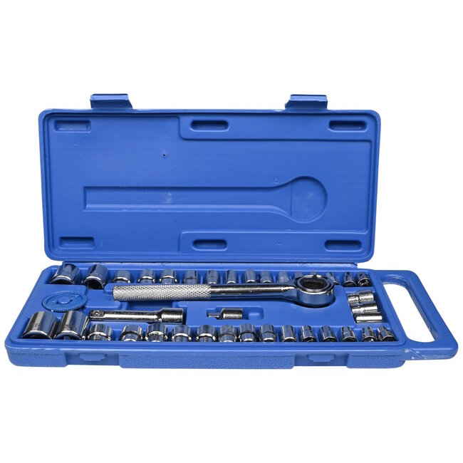 Benson 40-delige doppendoos - metrisch en inch - verchroomde zeskant doppen - compact