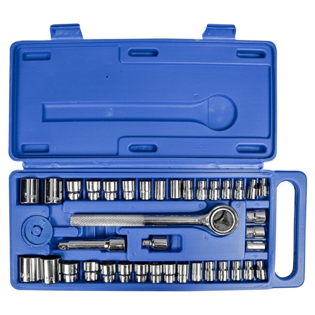 Benson 40-delige doppendoos - metrisch en inch - verchroomde zeskant doppen - compact