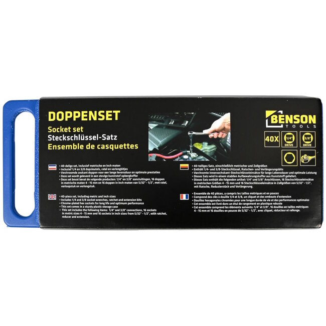 Benson 40-delige doppendoos - metrisch en inch - verchroomde zeskant doppen - compact