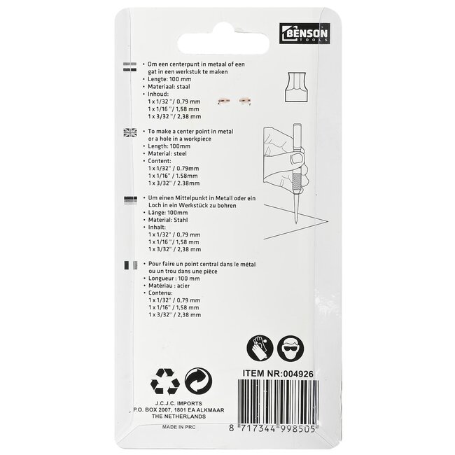 Benson Centerpuntset - Staal - Vierkante kop - Gekartelde as - 3 delig