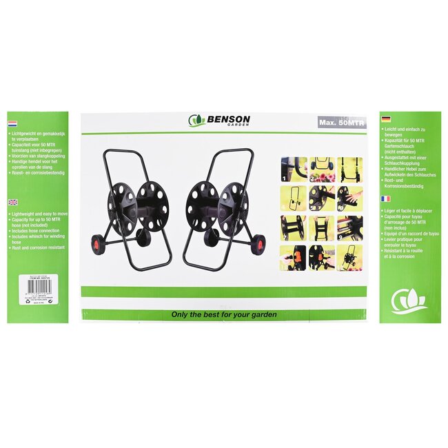 Benson Tuinslanghaspel - Haspelwagen - 45 meter - Anti-kink - Verrijdbaar - Metalen frame