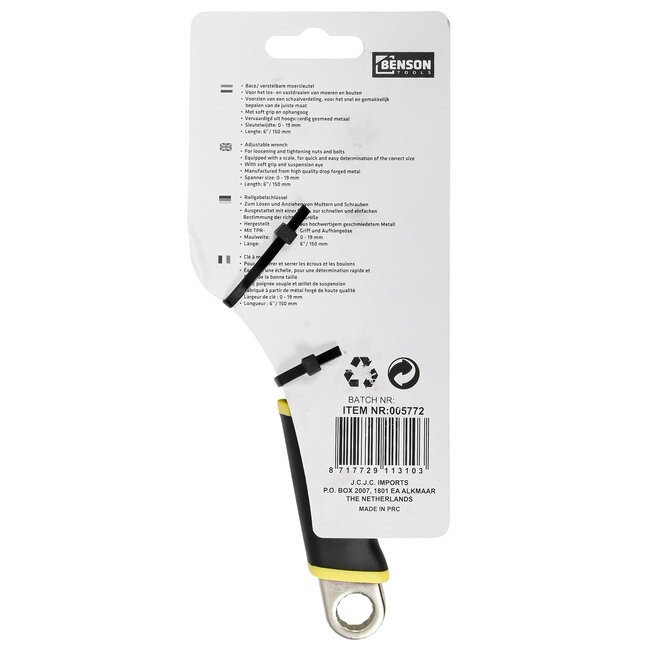 Benson Verstelbare moersleutel - 150 mm - anti-slip softgrip - schaalverdeling - max opening 20 mm