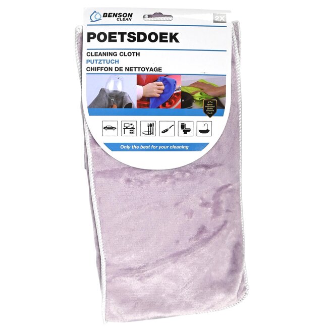 Benson Multifunctionele microfiber poetsdoeken - set van 2 - diverse kleuren