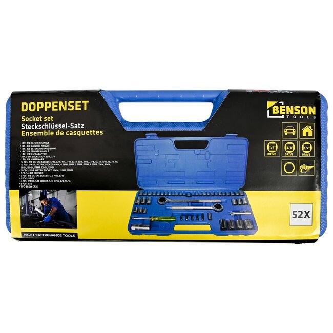 Benson 52-delige doppendoos - Inclusief adapters en ratel - Stevige opbergkoffer