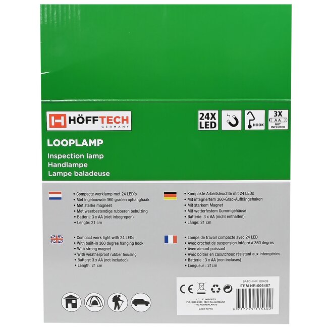 Hofftech Looplamp - 24 LED's - Magnetische houder - 360° draaibare haak - Spatwaterdicht