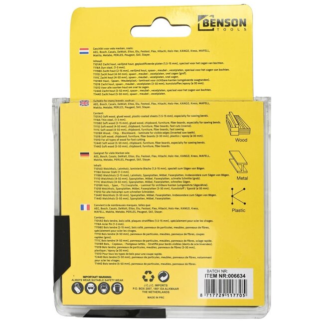 Benson Universele decoupeerzaagbladen - T-schacht - hout en metaal - 10-delig