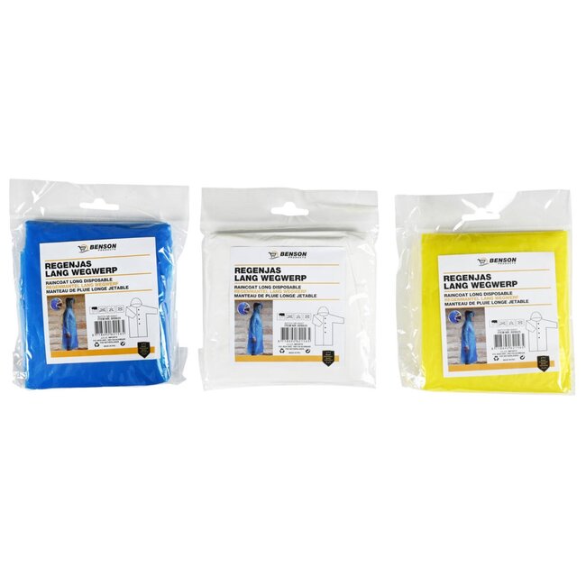 Benson Lange opvouwbare wegwerp regenjas - One size - Lichtgewicht - Diverse kleuren