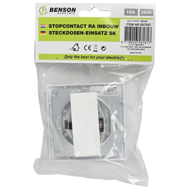 Benson Inbouw stopcontact - randaarde - strak design - wit