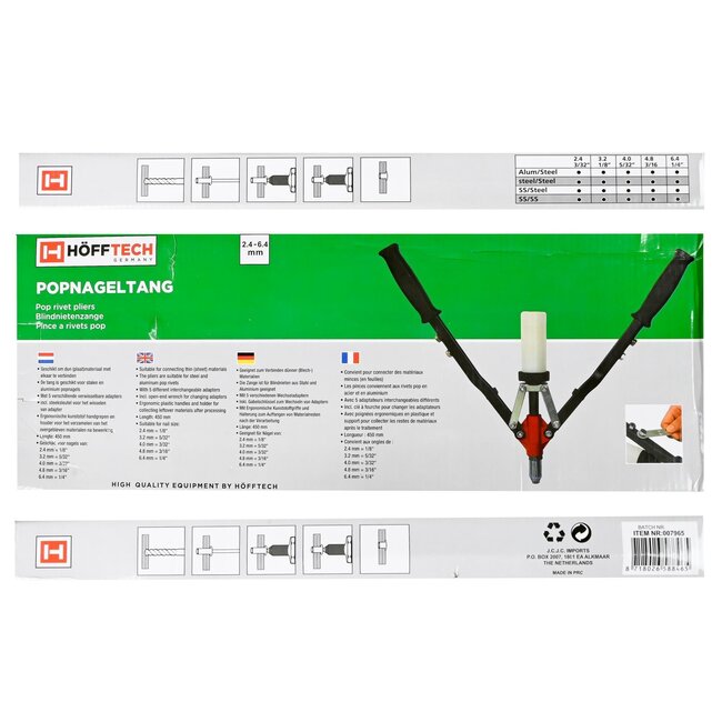 Hofftech Popnageltang - Groot Model - Voor Staal, RVS en Aluminium - Ergonomisch - 450 mm