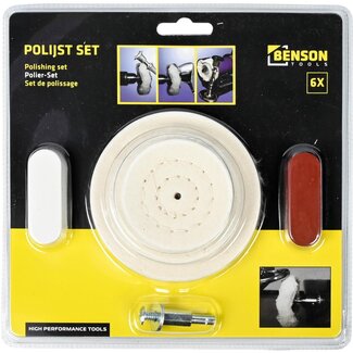 Benson Polijstschijven en pasta set - 6-delig - katoen - adapter voor boormachine Benson Polijstschijven en pasta set - 6-delig - katoen - adapter voor boormachine