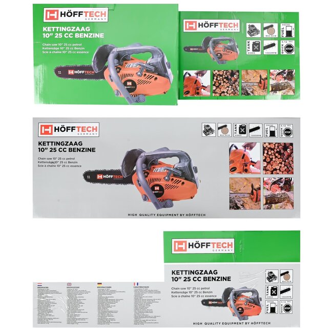 Hofftech Compacte benzine kettingzaag - 25 cm zaagblad - 25.4 cc motor - 0.9 pk - lichtgewicht en veelzijdig