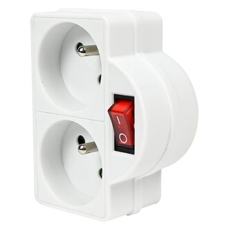 Benson Verloopstekker - Splitter 2-weg met pen aarde en schakelaar - 2300W - Wit - Binnengebruik