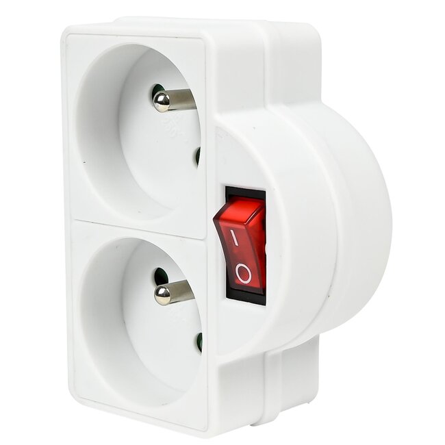 Benson Verloopstekker - Splitter 2-weg met pen aarde en schakelaar - 2300W - Wit - Binnengebruik