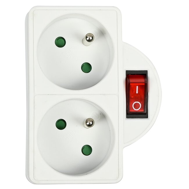 Benson Verloopstekker - Splitter 2-weg met pen aarde en schakelaar - 2300W - Wit - Binnengebruik