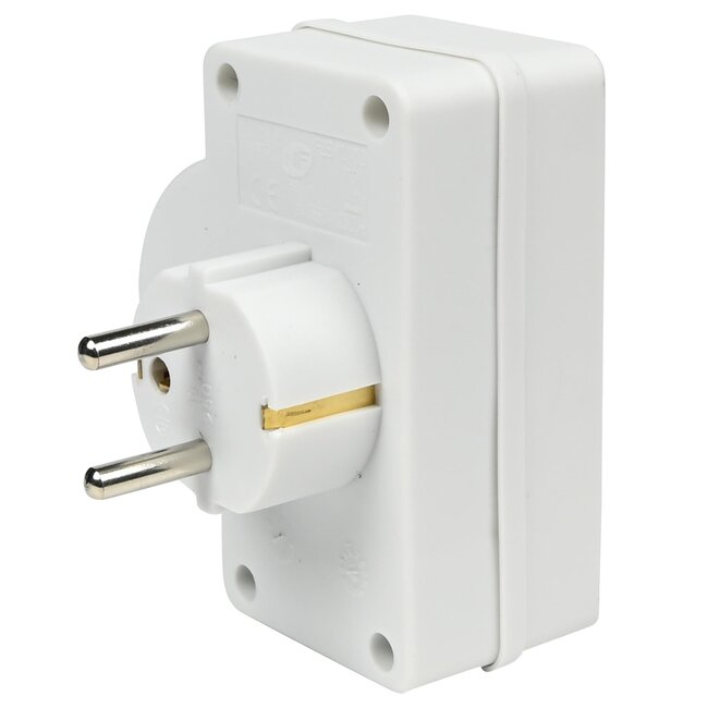 Benson Verloopstekker - Splitter 2-weg met pen aarde en schakelaar - 2300W - Wit - Binnengebruik