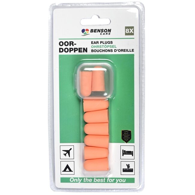 Benson Wegwerp oordoppen - siliconen - wasbaar - 8 stuks - inclusief opbergbox - oranje