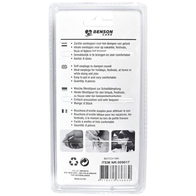 Benson Wegwerp oordoppen - siliconen - wasbaar - 8 stuks - inclusief opbergbox - oranje