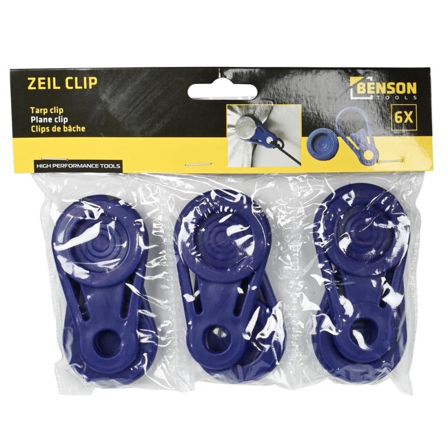Benson Weerbestendige zeilclips - set van 6 - duurzaam kunststof - zwart - 82 x 45 mm
