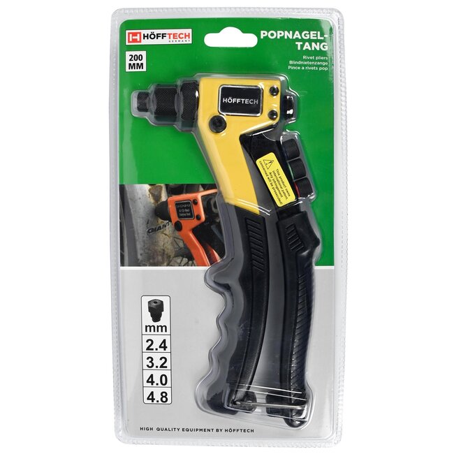 Hofftech Professionele popnageltang - 4 verwisselbare inserts - ergonomische handgrepen - 200 mm