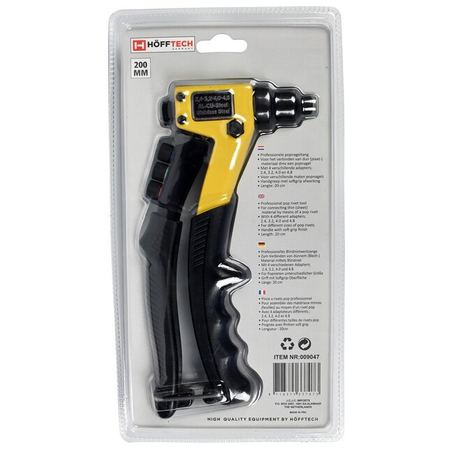 Hofftech Professionele popnageltang - 4 verwisselbare inserts - ergonomische handgrepen - 200 mm