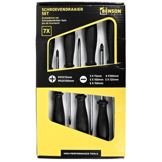 Benson 7-delige schroevendraaierset - platkop en kruiskop - ergonomische handgrepen - met opbergbox