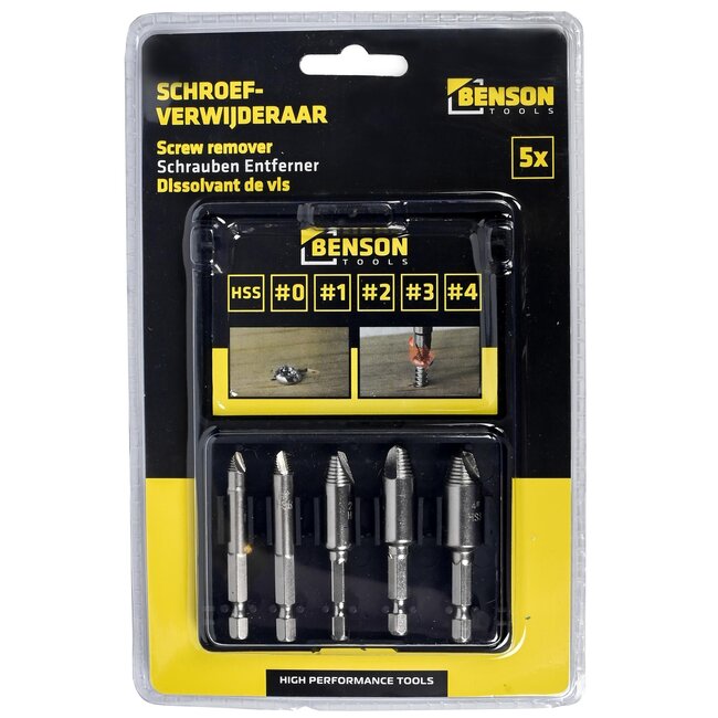 Benson Schroefverwijderaar set - HSS4241 - Inclusief opbergdoosje - 5-delig